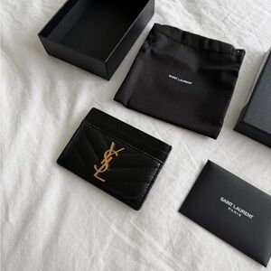 Saint Laurent Quilted Black Card Holder with Gold Logo